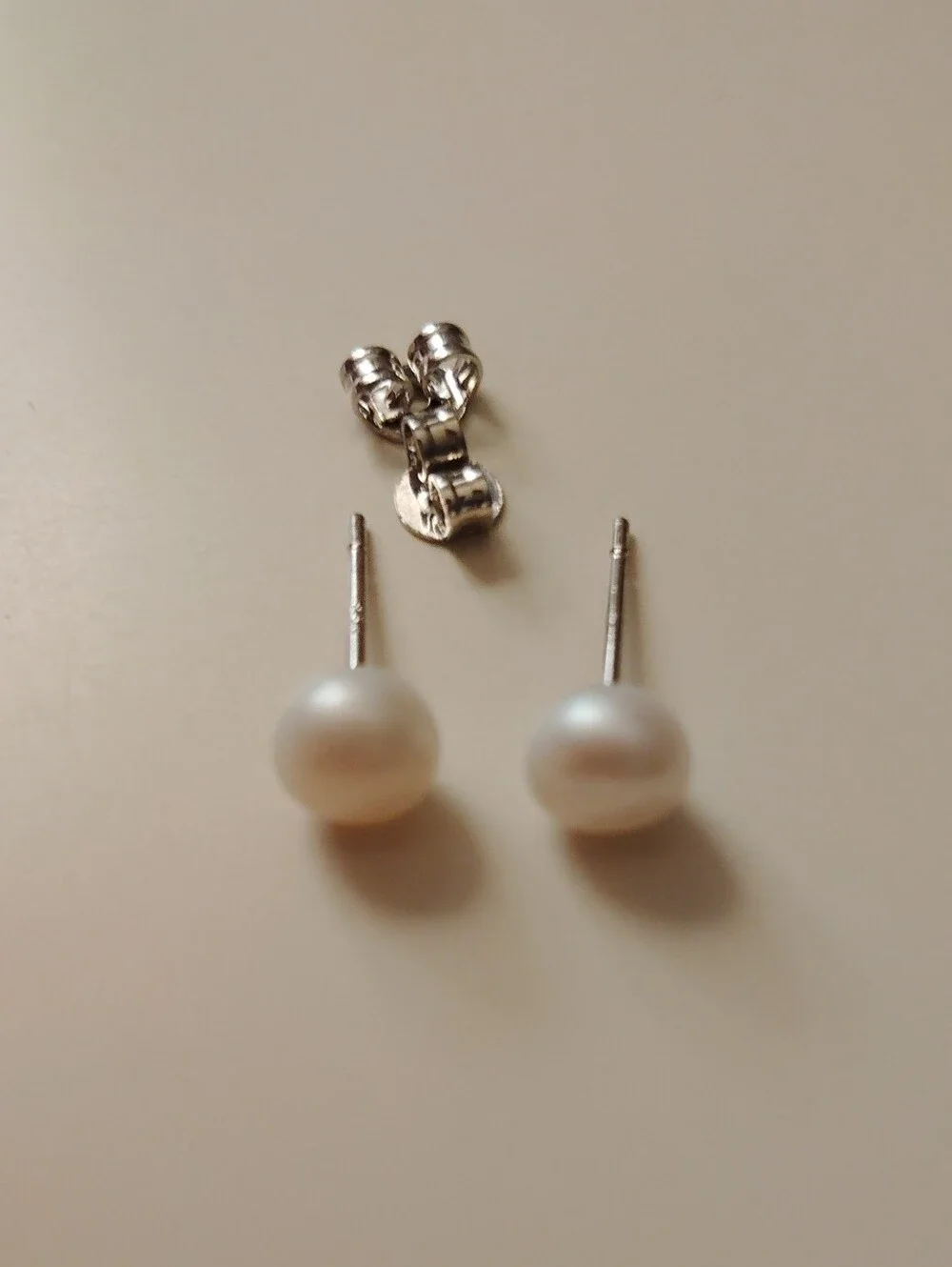 Estate 14k White Gold Natural Iridescent White 6/7mm Akoya Pearl Stud Earrings